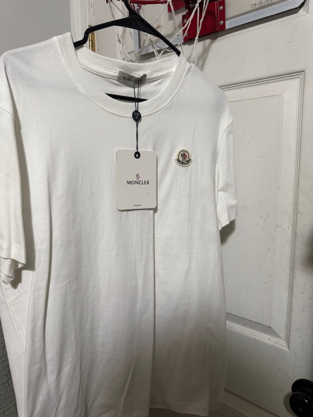 Moncler White Short-Sleeve Cotton Tee with Logo Patch